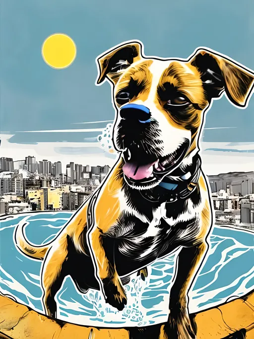 Prompt: pop art chalk pastel style of a detailed dog Scooba diving, sketch, detailed background, highres, fun atmosphere, natural lighting,  abstract, fun