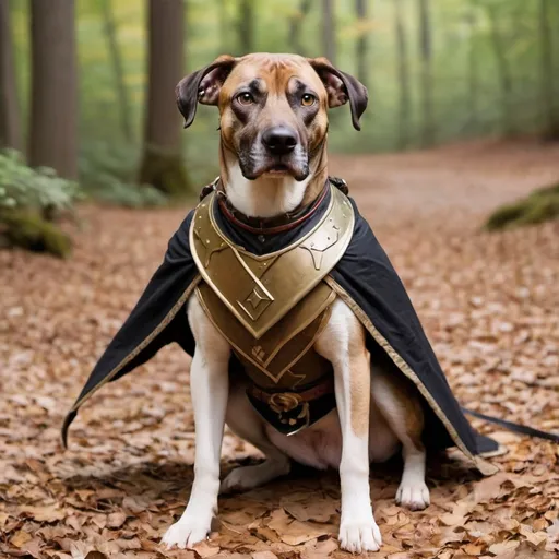 Prompt: black mountain cur dog LARPing in cosplay