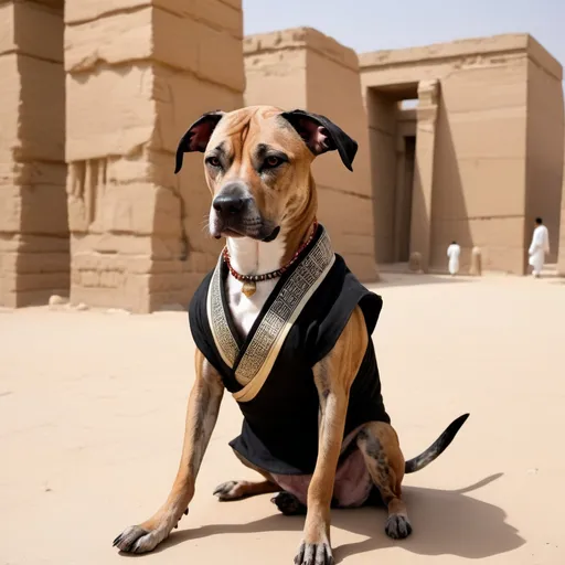 Prompt: black mountain cur dog dressed as yakuza in egypt