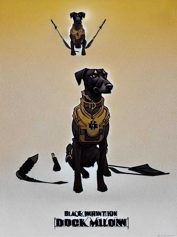 Prompt: black mountain cur dog in military gear in egypt 90s poster