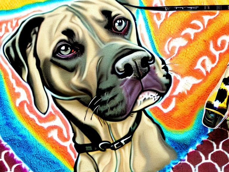 Prompt: mountain cur black dogs in gangster rappers clothing graffiti