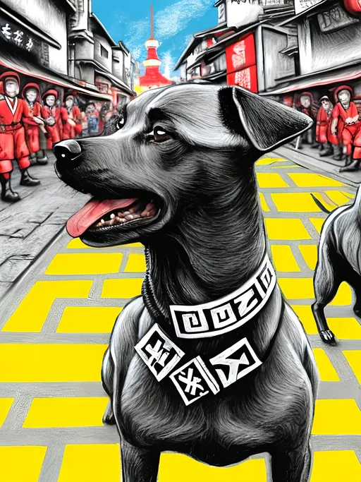 Prompt: pop art chalk pastel art of detailed dogs wearing nazi uniforms playing in the streets in japan during a festival, sketch, detailed background, highres, fun atmosphere, natural lighting,  abstract, fun