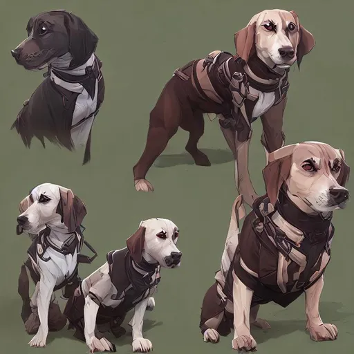 Prompt: black mountain cur dogs LARPing in cosplay