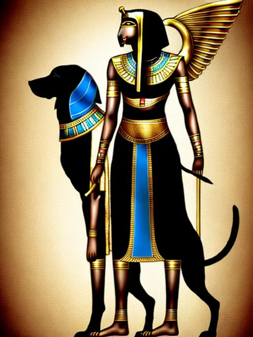 Prompt: black dog in egyptian clothing Conceptual style art