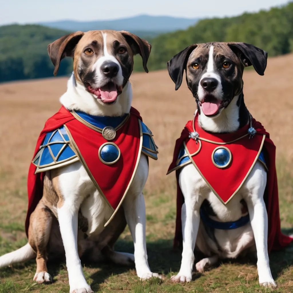 Prompt: black mountain cur dogs LARPing in cosplay