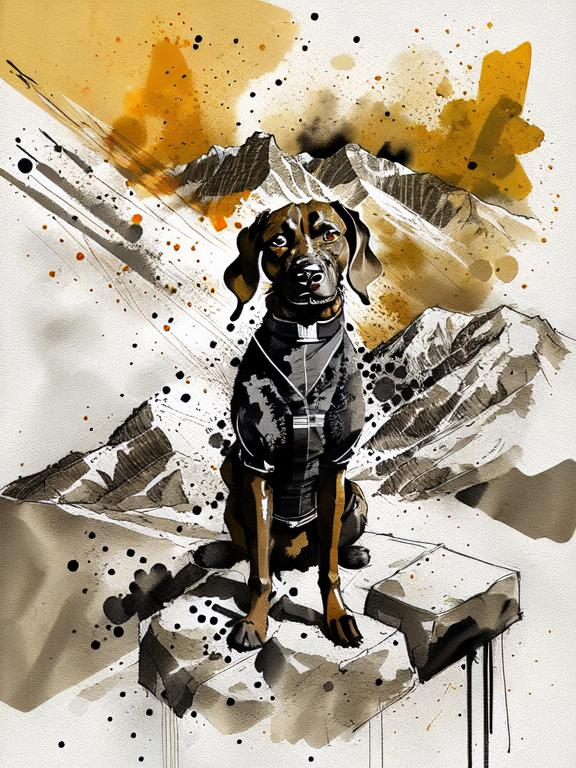 Prompt: mountain cur black dog in pilots uniform 