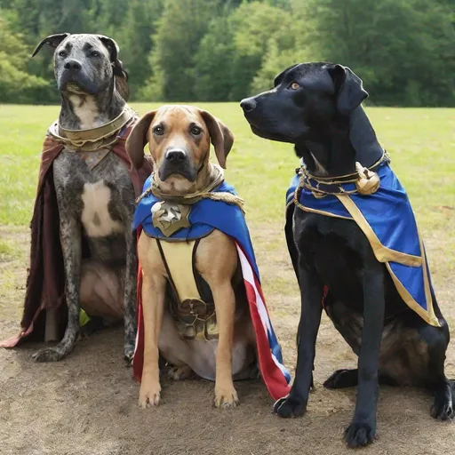 Prompt: black mountain cur dogs LARPing in cosplay