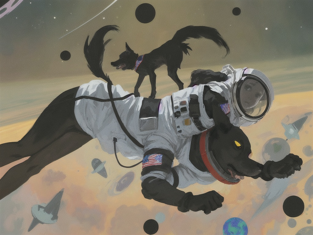 Prompt: abstract art, black dogs, in space, in astronaut outfit