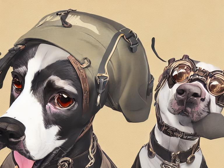 Prompt: black mountain cur dogs rap album dressed as airplane pilots