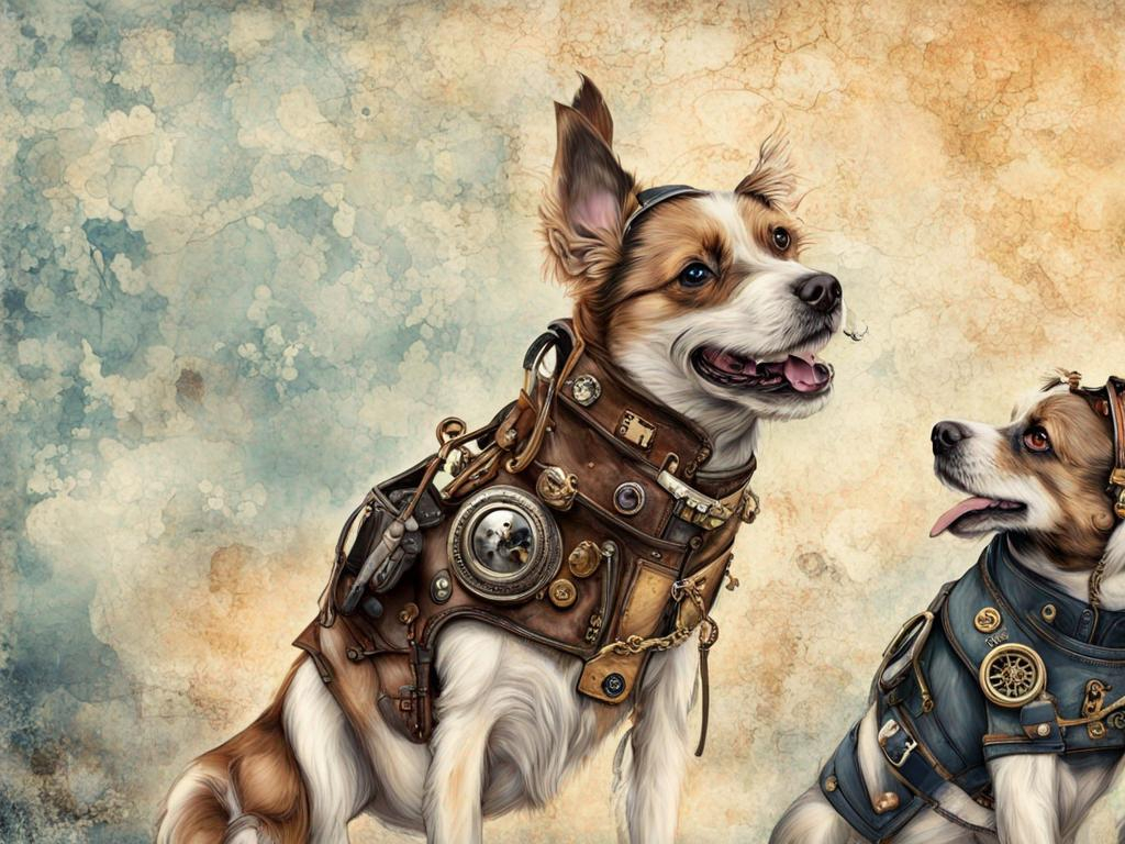 Prompt: steampunk dogs dressed in pilot clothes