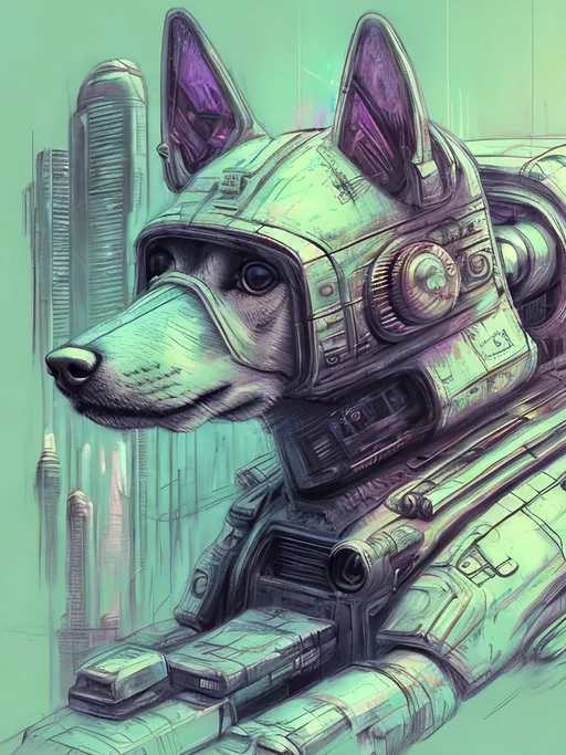 Prompt: chalk pastel style of a  detailed dog in a cyberpunk spaceship, sketch, detailed background, highres, fun atmosphere, natural lighting,  abstract, fun