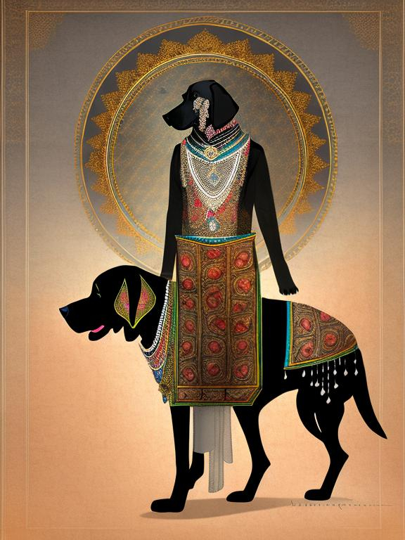 Prompt: black dog in persian clothing Conceptual style art