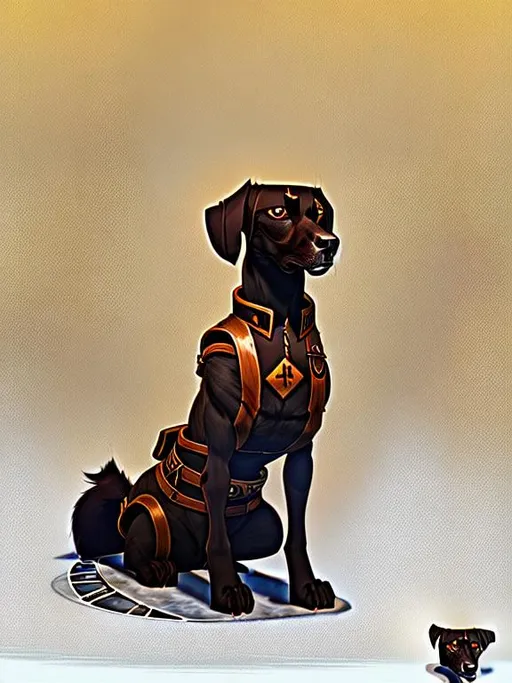 Prompt: black mountain cur dog in military gear in egypt