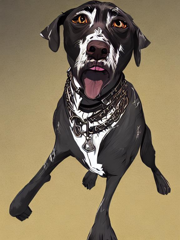 Prompt: mountain cur black dog in clothes gangster abstract art