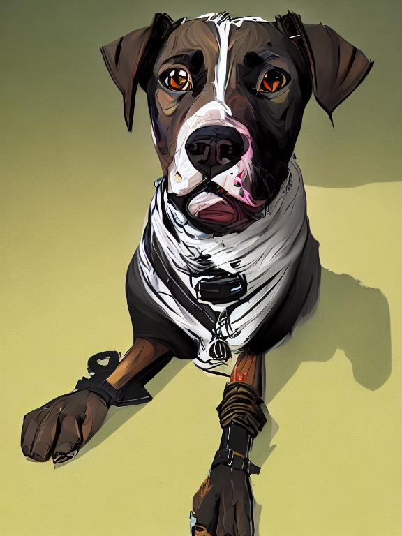 Prompt: mountain cur black dog in clothes gangster abstract art