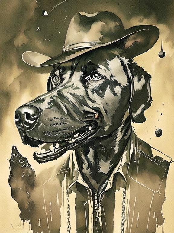 Prompt: Surrealism black dogs in cowboy outfits in space, abstract art style, cowboy hat, eerie atmosphere, floating celestial bodies, mysterious nebulae, dreamlike, surreal, high contrast, otherworldly, abstract, space, astronaut, eerie atmosphere, celestial bodies, dreamlike, surreal, high contrast, mysterious, nebulae, dogs