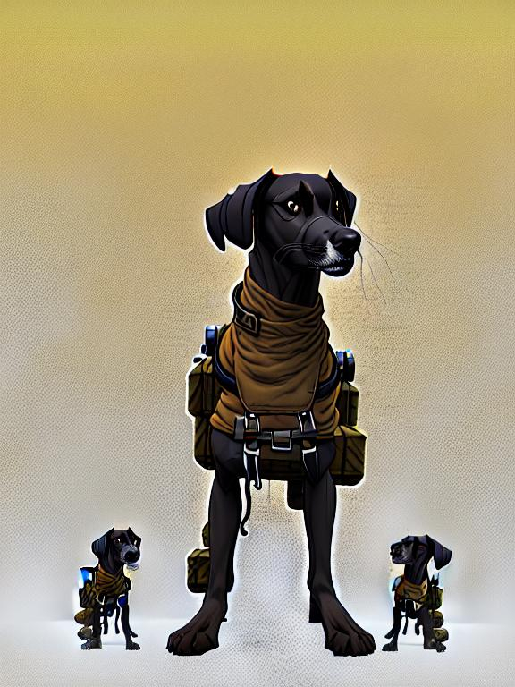 Prompt: black mountain cur dog in military gear in egypt