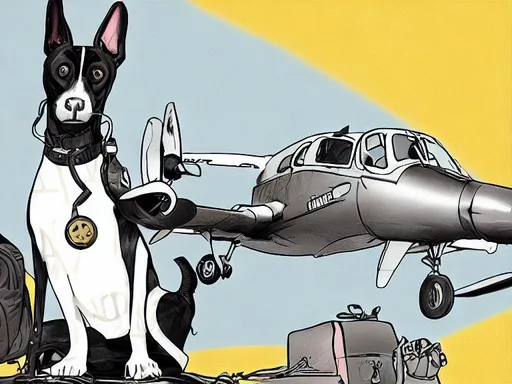 Prompt: black mountain cur dogs rap album dressed as airplane pilots