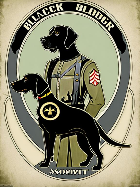 Prompt: black dog in soldier clothing Art Nouveau style