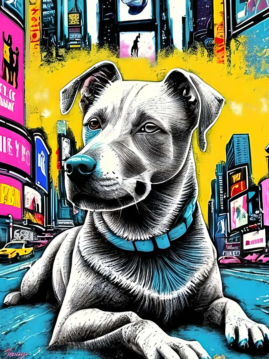 Prompt: pop art chalk pastel style of a  detailed dog in times square, sketch, detailed background, highres, fun atmosphere, natural lighting,  abstract, fun