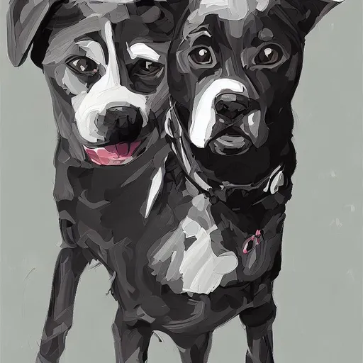Prompt: mountain cur black dogs in pilot uniform abstract art