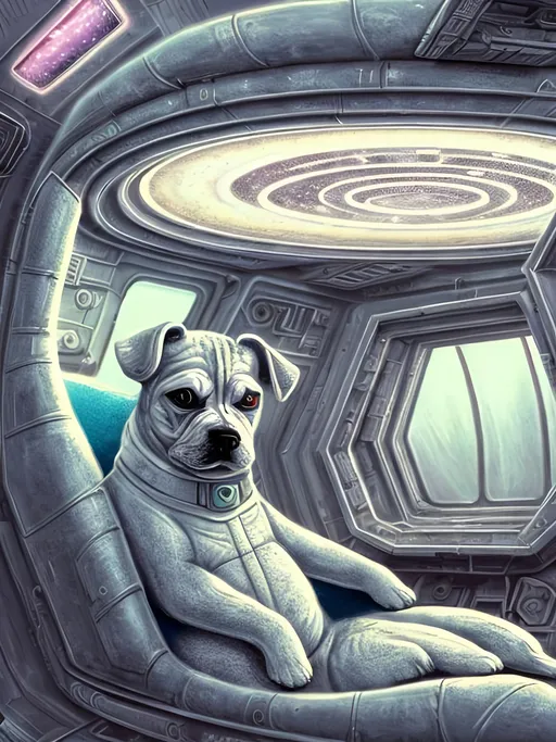 Prompt: chalk pastel style of a  detailed dog in a spaceship, sketch, detailed background, highres, fun atmosphere, natural lighting,  abstract, fun