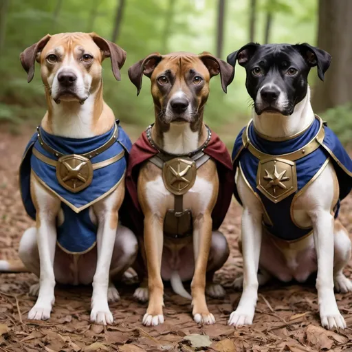 Prompt: black mountain cur dogs LARPing in cosplay