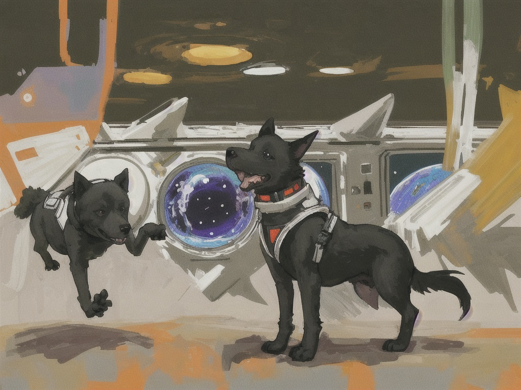 Prompt: abstract style art of black dogs in space in astronaut outfits