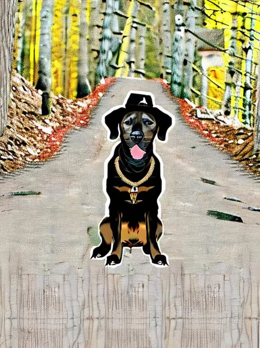 Prompt: mountain cur black dogs in gangster rappers clothing 