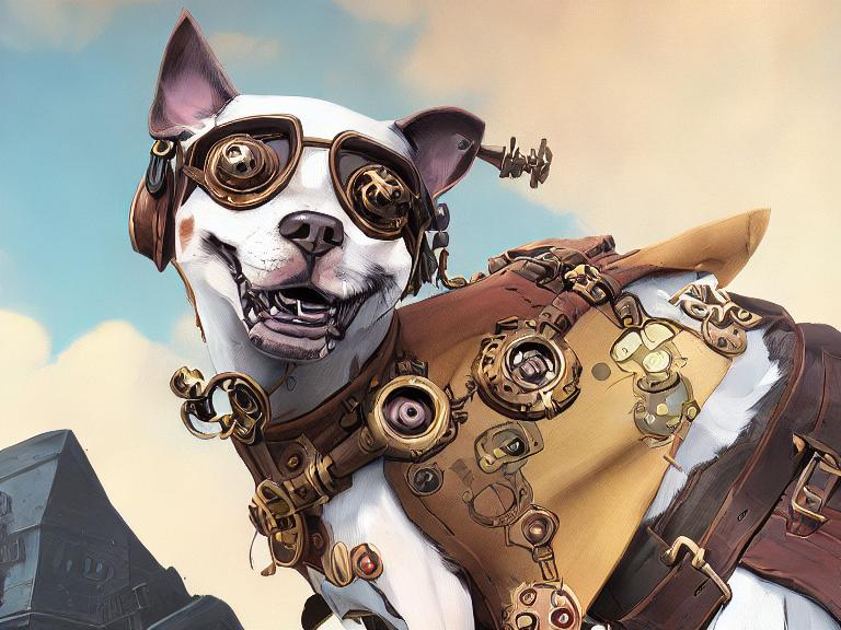 Prompt: steampunk dogs dressed in pilot clothes