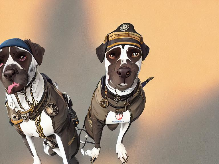 Prompt: black mountain cur dogs rap album dressed as airplane pilots