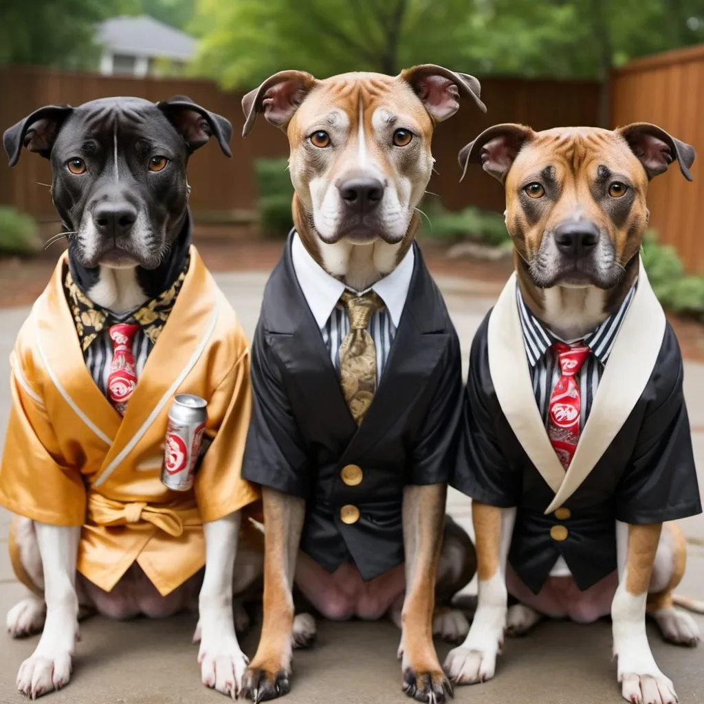 Prompt: black mountain cur dogs dressed like yakuza drinking soda