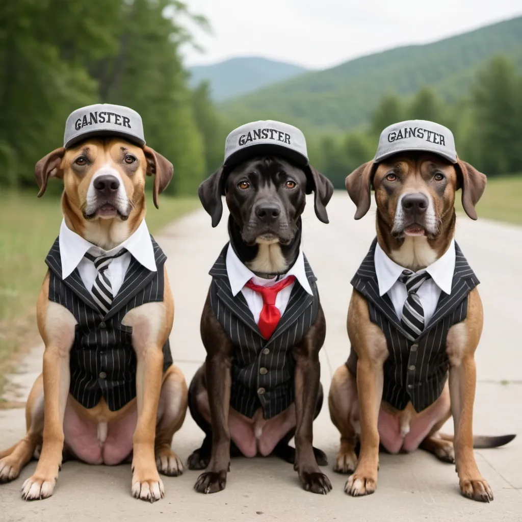 Prompt: black mountain cur dogs dressed like gangster drinking soda