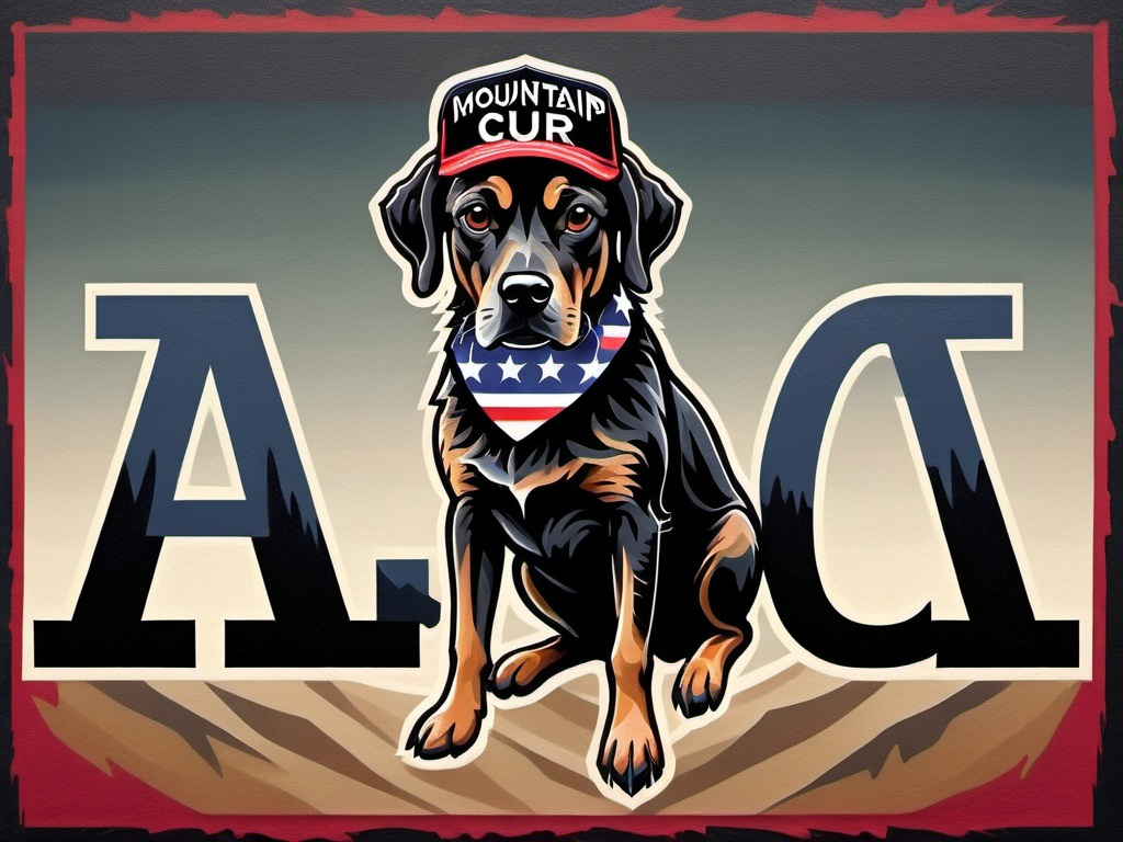 Prompt: Mountain cur black dog in pro trump clothing abstract art style