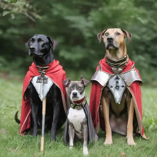 Prompt: black mountain cur dogs LARPing in cosplay