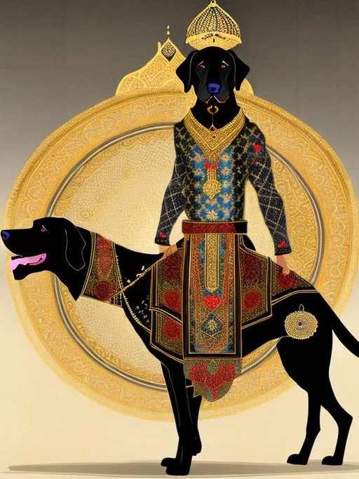 Prompt: black dog in persian clothing Conceptual style art