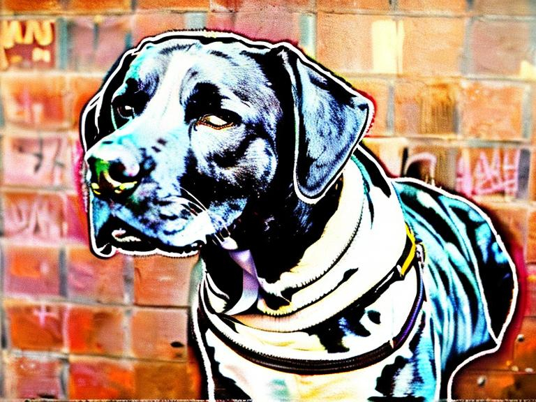 Prompt: mountain cur black dogs in gangster rappers clothing graffiti