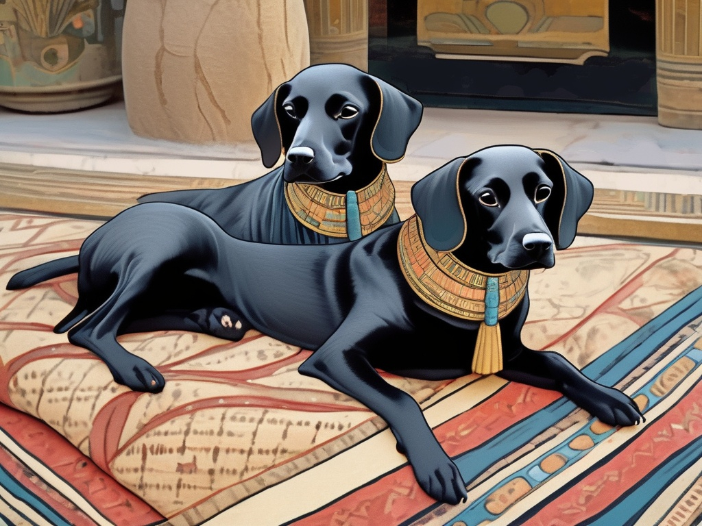 Prompt: Art Nouveau style black dogs in egyptian clothing