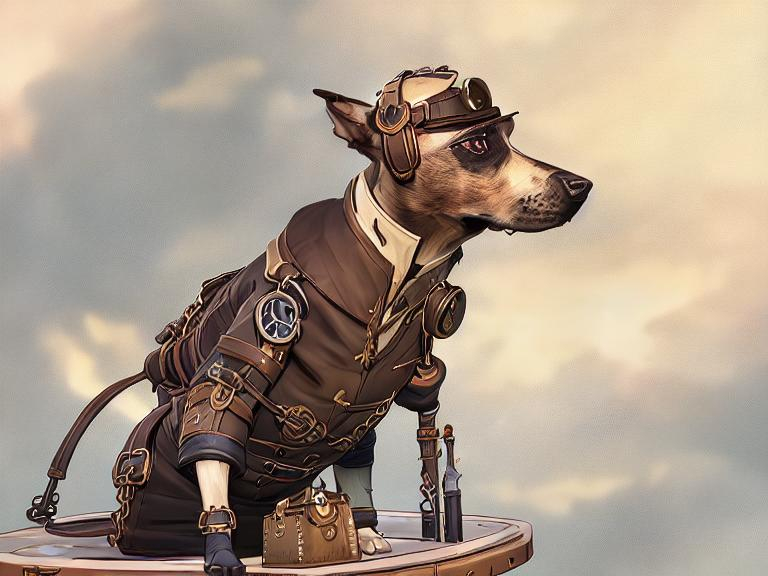 Prompt: steampunk dogs dressed in pilot clothes