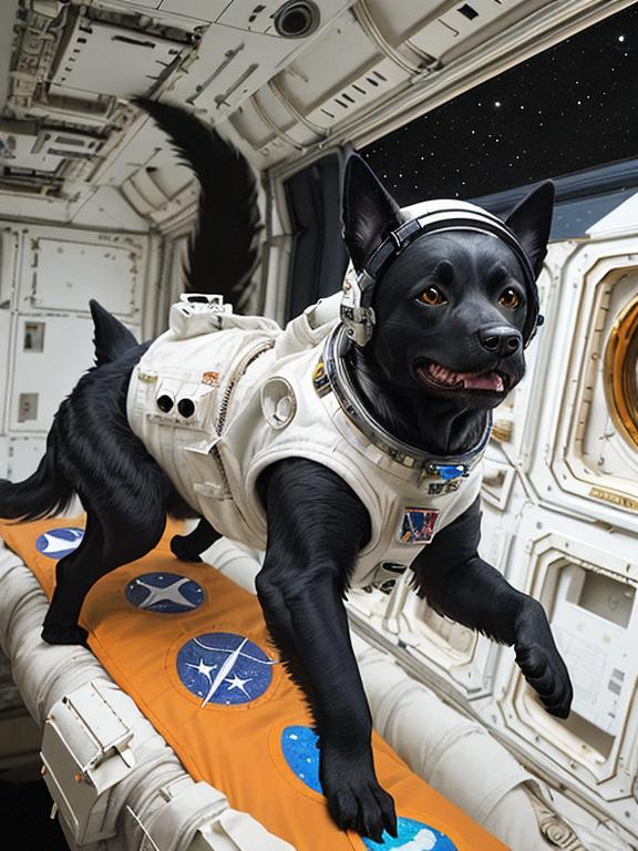 Prompt: abstract style art of black dogs in space in astronaut outfits