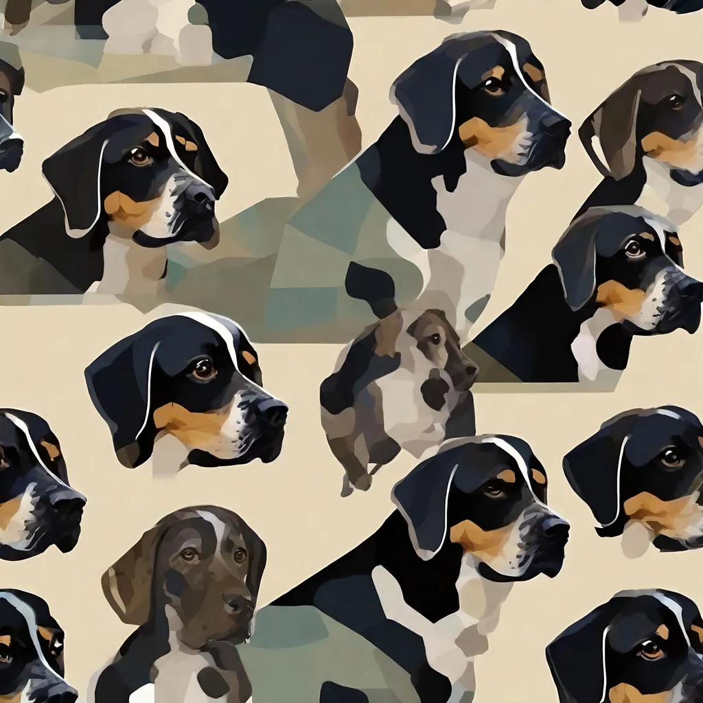 Prompt: mountain cur black dogs in pilot uniform abstract art