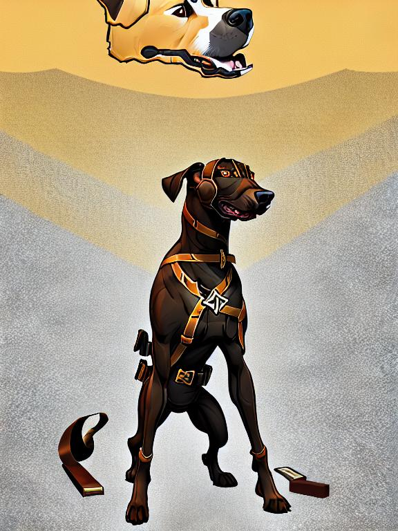 Prompt: black mountain cur dog in military gear in egypt 90s poster