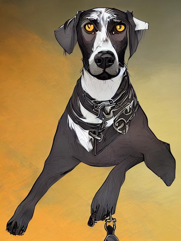 Prompt: mountain cur black dog in clothes gangster abstract art