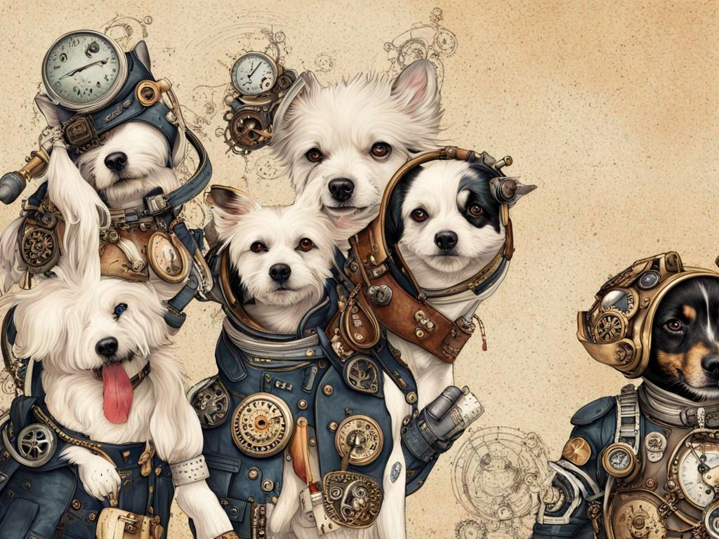 Prompt: steampunk yakuza dogs dressed in pilot clothes