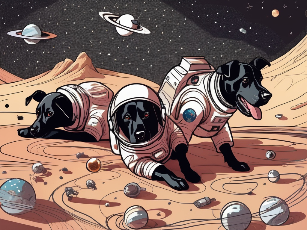 Prompt: abstract style art of black dogs in space in astronaut outfits