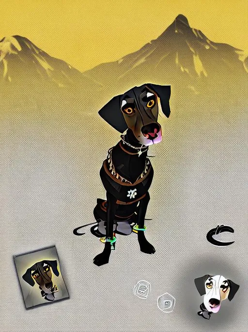 Prompt: mountain cur black dog dressed as snoop dog