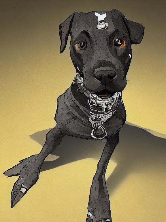 Prompt: mountain cur black dog in clothes gangster abstract art