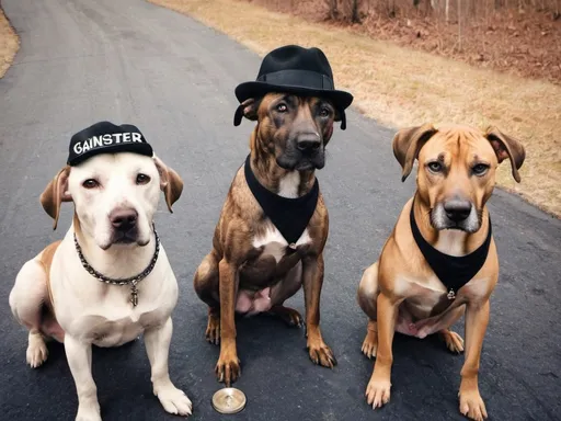 Prompt: black mountain cur dogs rap album dressed as gangsters