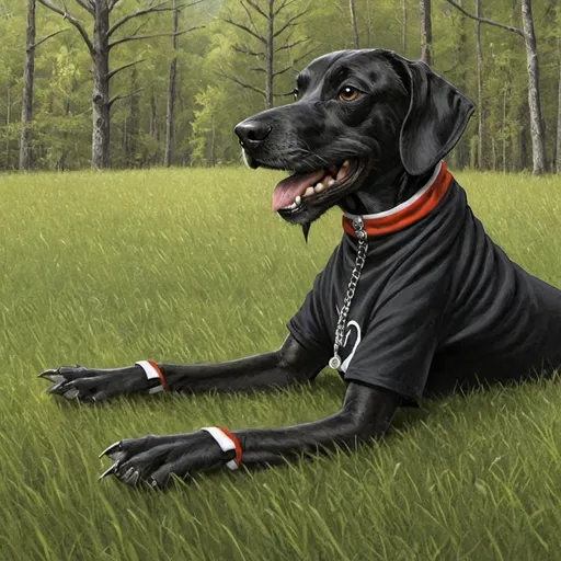 Prompt: Mountain cur black dog dressed like snoop dog art