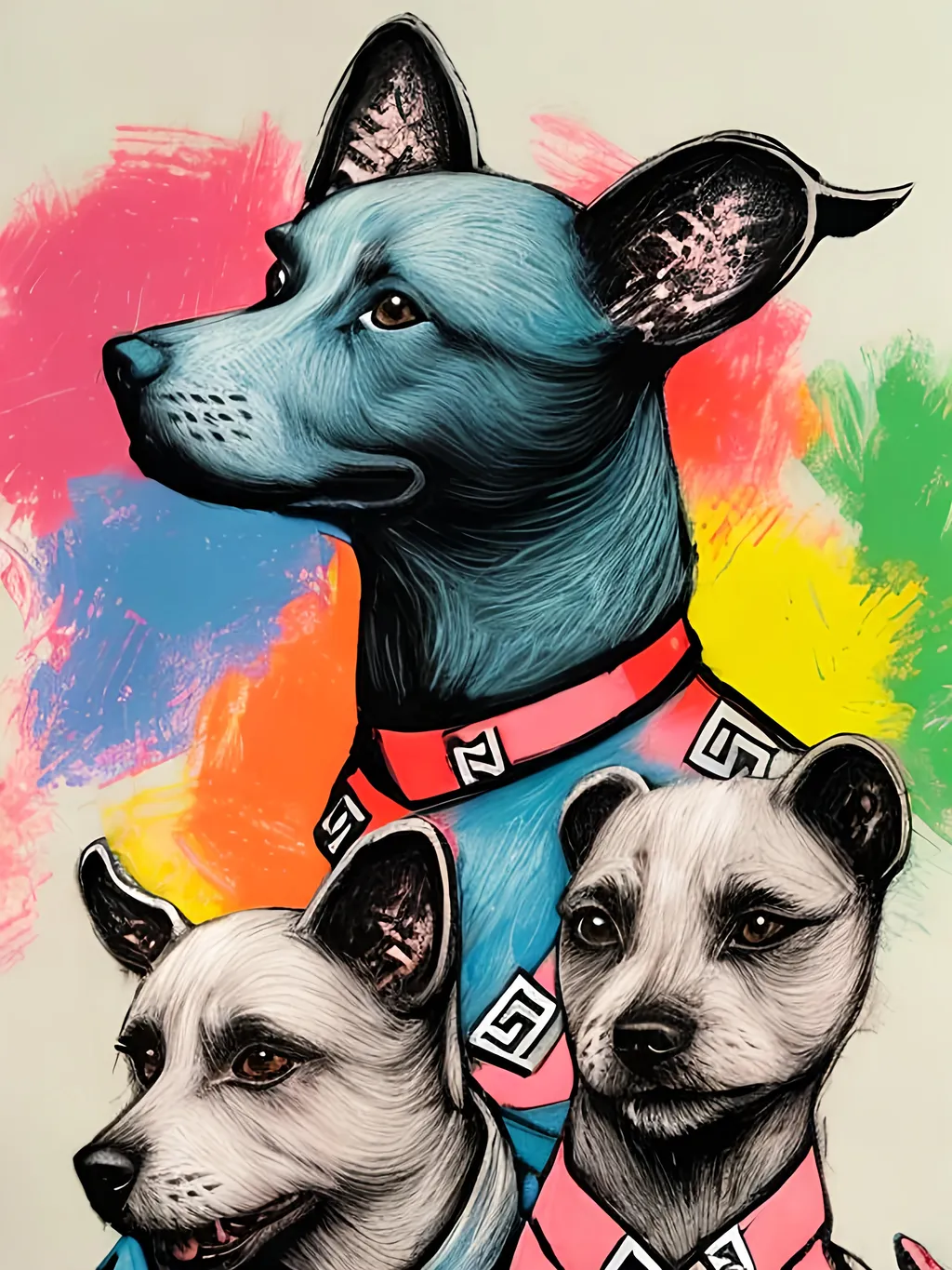 Prompt: pop art chalk pastel art of detailed dogs wearing nazi uniforms playing in the streets in japan during a festival, sketch, detailed background, highres, fun atmosphere, natural lighting,  abstract, fun